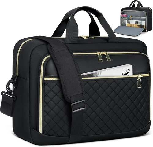 Vista 13 de NEWHEY Bolsa para laptop de 17.3 pulgadas, maletín para computadora portátil para mujeres y hombres, bolsa de hombro impermeable, bolsa de mensajero