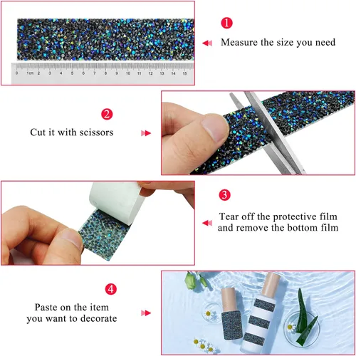 Vista 5 de 5 rollos de cinta de diamantes de imitación autoadhesiva, tiras de diamantes de imitación para Navidad, bodas, pasteles, cumpleaños, manualidades