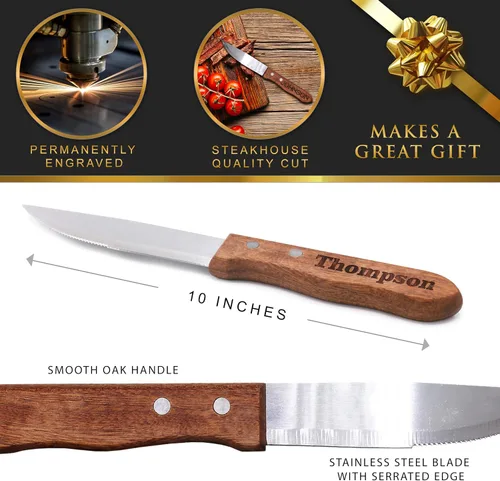 Vista 3 de My Personal Memories Cuchillos para carne de madera con monograma personalizados, regalo de inauguración de la casa para parejas, grabado