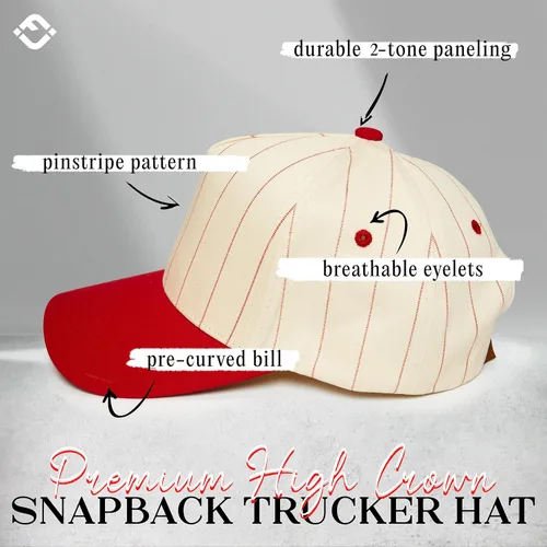 Vista 3 de Funky Junque - Sombreros Snapback de Lona Vintage de Dos Tonos Rayas a rayas - Rojo/Beige