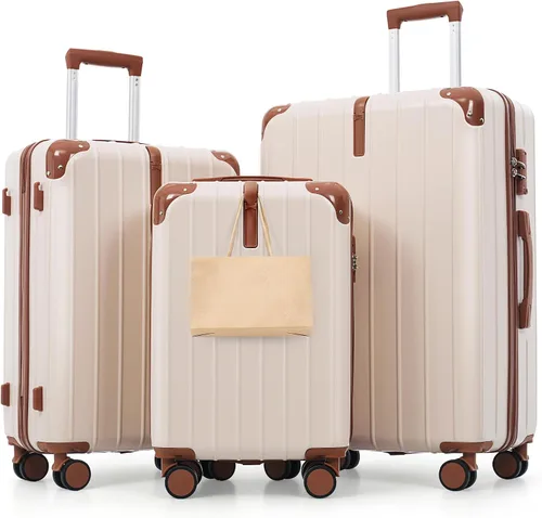 Vista 46 de Merax 3 piezas expandible ABS Hardshell equipaje Sets Spinner Wheel Maleta TSA Lock Suit Case, Apertura frontal negra, Juego de 2 piezas, Maleta