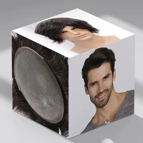 Vista 13 de toupee tupé para hombres 0.002 in ultra suave, transparente, piel fina, toda línea capilar natural con bucle en V para hombre, pelucas de sistemas