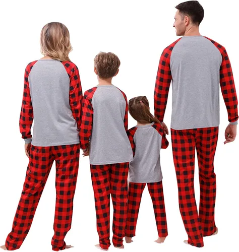 Vista 3 de TWGONE Pijamas de Navidad para la familia pijamas divertidas para hombres y mujeres ropa de descanso a cuadros renos de algodón