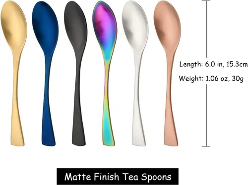 Vista 7 de Cucharas negras mate, cucharas pequeñas de postre de 6.0 pulgadas, mini cucharas de acero inoxidable 18/10 para café, helado, pudín, yogur, cucharas