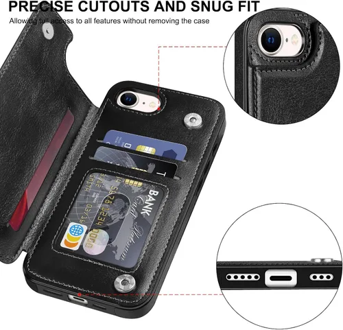 Vista 4 de Bizzib Funda tipo cartera para iPhone 17e con tarjetero, piel sintética de alta calidad, ranuras para tarjetas, protección contra caídas, a prueba