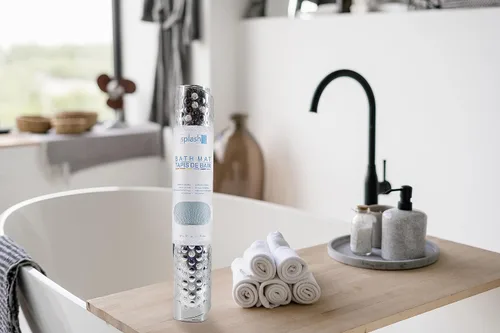 Vista 6 de Splash Home Tapete metálico antideslizante para tina, tapete de ducha con ventosas y agujeros de drenaje, tapete de baño para bañera, 28 pulgadas