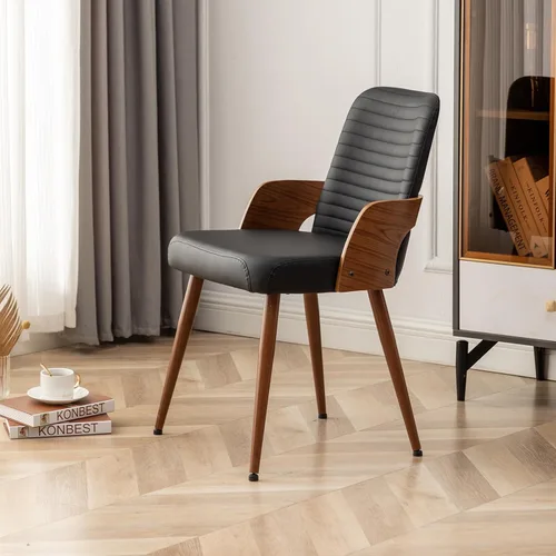 Vista 4 de Juego de 2 sillas de comedor, sillas de cocina modernas de mediados de siglo, sillas decorativas tapizadas de piel sintética, patas de metal, sillas