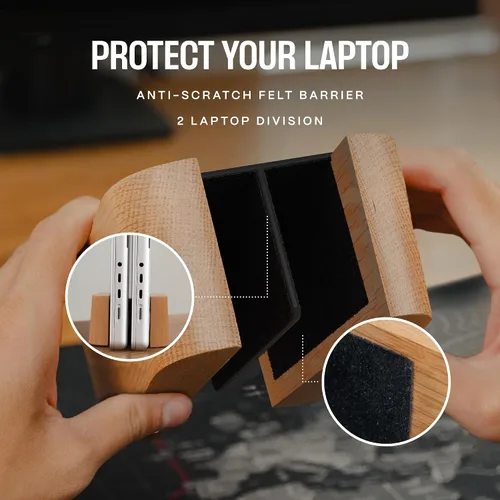 Vista 6 de COREMINDED Soporte vertical doble ajustable para computadora portátil, soporte de madera para laptop, soporte para MacBook Pro, base de aire Mac