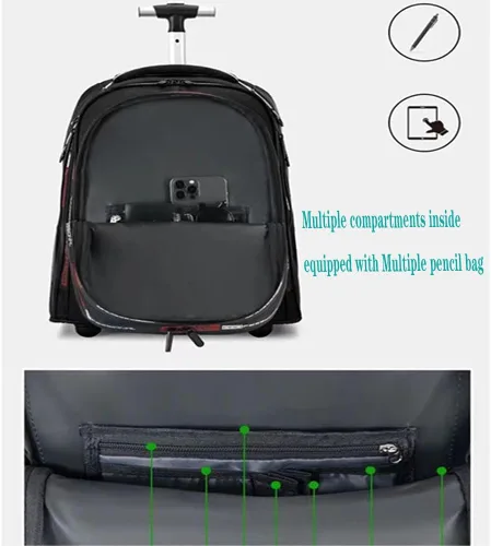 Vista 3 de Mochila de viaje de calidad para adultos, mochila para laptop de 22 pulgadas con ruedas, mochila grande impermeable con ruedas, mochila con ruedas