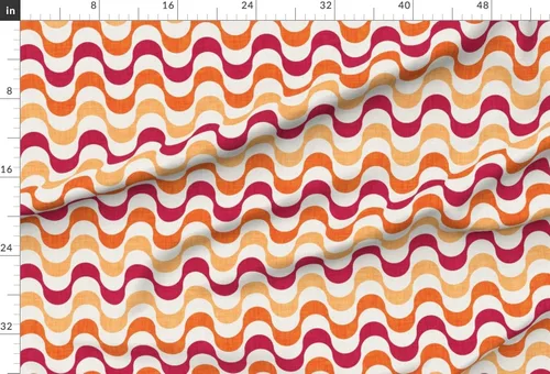 Vista 2 de Fabric Groovy Waves Red Orange Beige Retro 70S Printed on Chiffon Fabric Fat Quarter - Sewing Fashion Apparel Dresses Home Decor