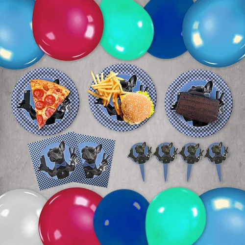 Vista 6 de Havercamp Juego de fiesta temática de bulldog o perro para 16 invitados; incluye 16 platos llanos y servilletas de almuerzo de 9 pulgadas y 24