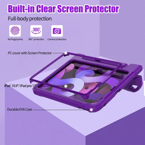 Vista 3 de Funda para iPad Air de 5ª y 4ª generación, iPad Air de 10.9 pulgadas 2022/2020 con protector de pantalla, funda protectora para iPad Pro 11 con asa