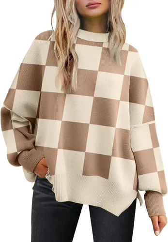 Vista 155 de Lillusory - Suéter extragrande con mangas de murciélago y cuello redondo para mujer, prenda moderna de otoño de tejido de punto sin botones