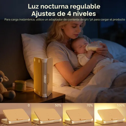 Vista 6 de Vivilumens Altavoz Bluetooth de carga inalámbrica 5 en 1 altavoz fuerte para adultos adolescentes forma de libro estética amanecer luz de despertar
