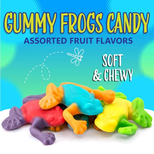 Vista 3 de Gummy Frogs, Gomitas de rana de frutas surtidas, caramelos masticables