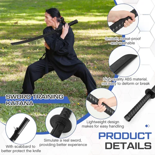 Vista 3 de Seenelling Espada katana de polipropileno con funda de ABS para entrenamiento japonés, espada samurái, entrenamiento de práctica marcial, espada