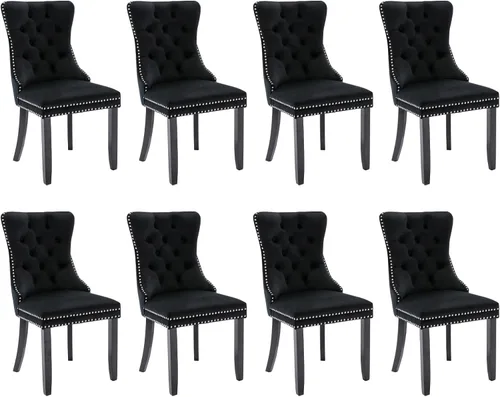 Vista 140 de SoarFlash Juego de 2 sillas de comedor de terciopelo, silla lateral de respaldo alto, silla lateral moderna tapizada de alta gama con botones Beige