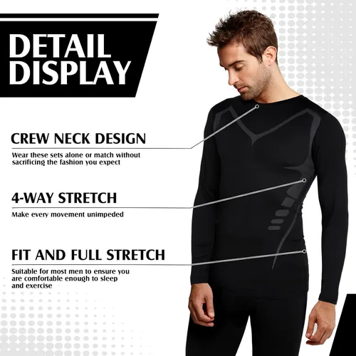 Vista 2 de Suhine 3 Pcs Men's Thermal Underwear Set Sport Winter Base Layer with Fleece Lined Base Layer Bottom Top Winter Shirt Pants