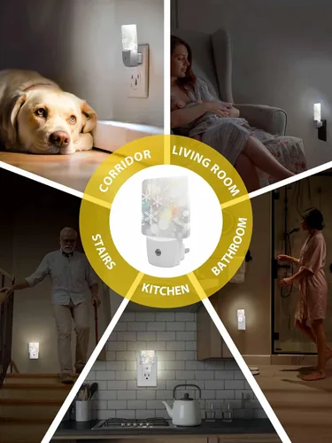 Vista 8 de Luces nocturnas decorativas enchufables a la pared, lámpara LED para niños, sensor de atardecer a amanecer, estrella de copo de nieve de Navidad