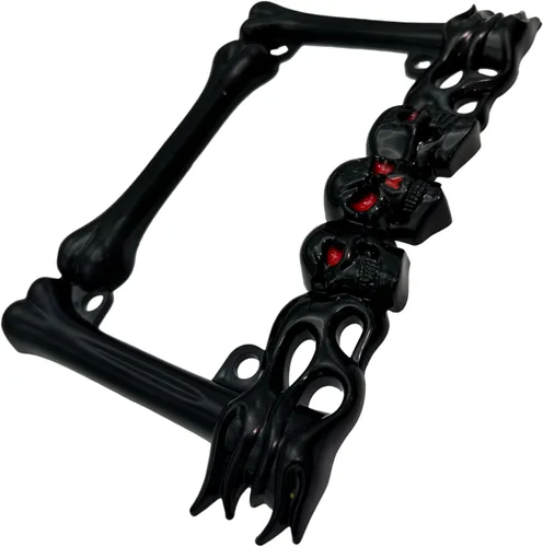 Vista 3 de Marco de matrícula de motocicleta de calavera resistente, se adapta a placas estándar de 7 x 4 pulgadas, compatible con Cruiser, Dual