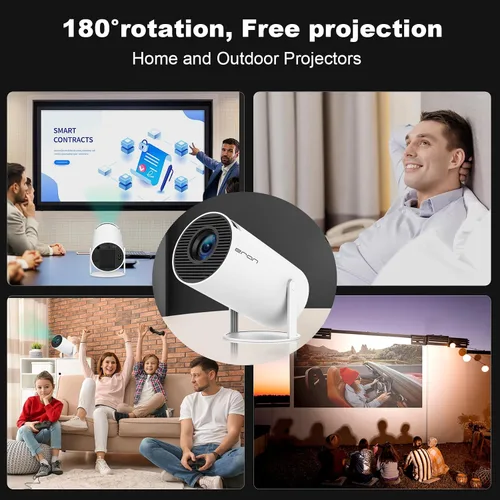 Vista 5 de Mini proyector, proyector portátil HY300 PRO, compatible con 4K 1080P con doble banda WIFI6 5G inalámbrico 5.0 Bluetooth Android 11, rotación