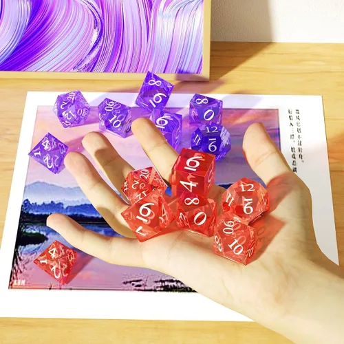 Vista 4 de Juego de 7 moldes de dados poliédricos estándar DND para resina, estilo losa de tapa, diseño de borde redondo afilado, juego de dados de resina