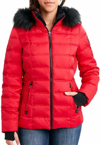 Vista 13 de Nautica Chaqueta acolchada de peso medio con capucha y ribete de piel sintética para mujer Negro