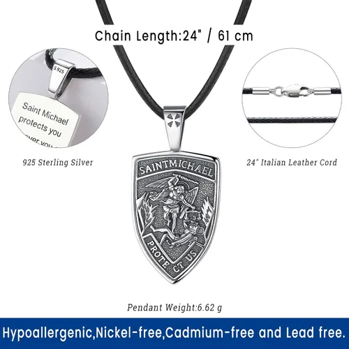 Vista 4 de Eusense Collar con colgante de San MiguelSan CristóbalSan BenitoSan JudaVirgen María MilagrosaCrucifijo de JesúsSan JoséSan Antonio para hombres