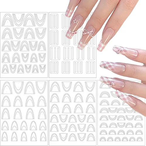 Vista 9 de 6 hojas de plantillas de aerógrafo, calcomanías de uñas para arte de uñas, autoadhesivas, estrellas, mariposa, punta francesa, corazón, calcomanías