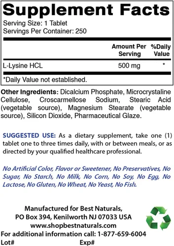 Vista 2 de Best Naturals Lisina en polvo 1 libra y L-lisina 500 mg