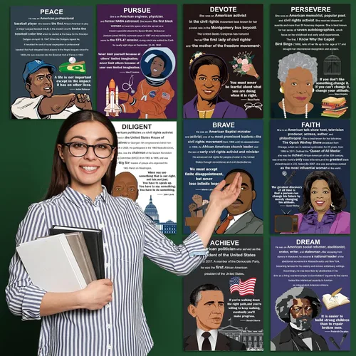 Vista 5 de 9 pósteres negros de historia afroamericana, arte inspirador de pared de 16 x 11 pulgadas para escuela secundaria y secundaria, biblioteca, oficina