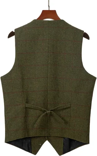Vista 2 de Chaleco de traje a cuadros casual para hombre, chaleco de tweed ajustado para padrinos de boda