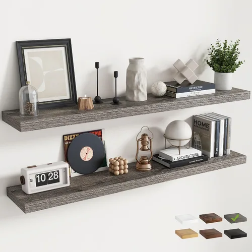 Vista 9 de Estantes flotantes cuadrados de 8 pulgadas para pared, paquete de 3, estantes de baño con veta de madera de 8"D con soportes invisibles, estantes