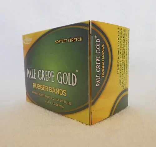 Vista 2 de Alliance Rubber 20189 Pale Crepe Gold Bandas de goma tamaño #18, caja de 14 lb contiene aproximadamente 551 bandas (3 x 116 pulgadas, crepe dorado)