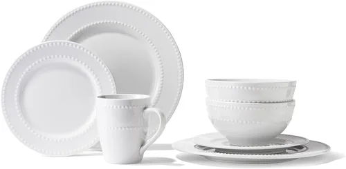 Vista 7 de Elle Décor Maeve - Juego de vajilla redonda de porcelana de 16 piezas con 4 platos llanos, 4 platos de ensalada, 4 cuencos y 4 tazas, idea de regalo