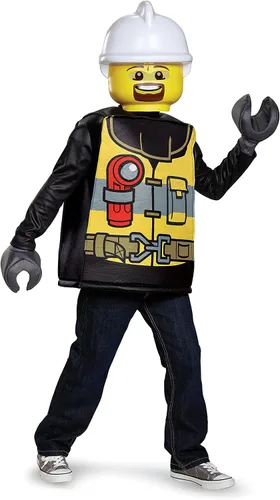 Vista 2 de Disguise Lego - Disfraz de bombero clásico color negro amarillo mediano 7-8