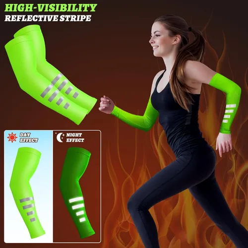 Vista 5 de 12 pares de correas reflectantes calentador térmico de brazos manga de compresión deportiva mangas atléticas de alta visibilidad para brazos hombres