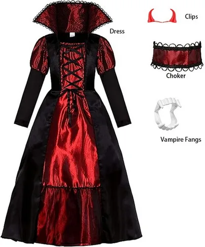 Vista 3 de Brcus Disfraces de Halloween de vampiro real para niñas, juego de rol, disfraz de cosplay