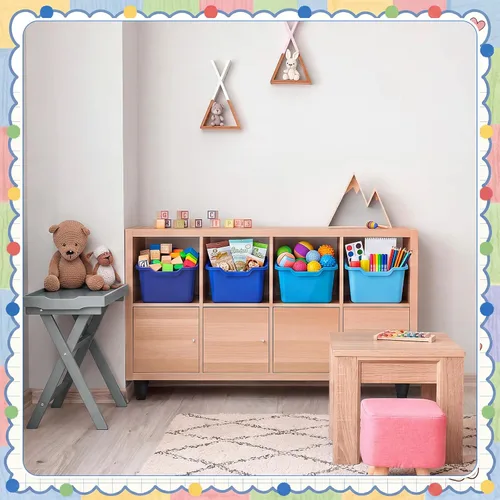 Vista 7 de Dandat 16 cubos para libros de plástico para aula, serie azul
