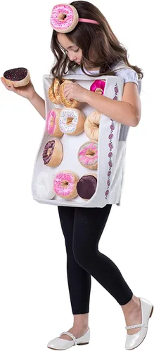 Vista 2 de Dress Up America Disfraz de caja de donas para niños, juego de disfraz de dona, incluye una adorable túnica y diadema