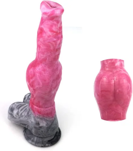 Vista 7 de Consolador de silicona artificial de gran tamaño para perro, lobo de silicona, nudo grande, multicolor (rosa+gris)