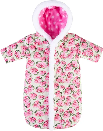 Vista 2 de Rakki Dolli Mono de muñeca para dormir, hecho a mano, ropa de muñeca con capucha, mameluco rosa con capucha para invierno, accesorio para muñeca