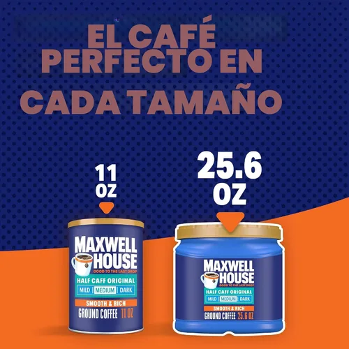 Vista 6 de Maxwell House Half Caff - Café molido de tostado medio con 1/2 de cafeína (recipiente de 25.6 onzas)