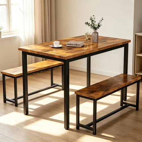 Vista 10 de Recaceik Juego de mesa de comedor beige de 47" para 4, juego de cocina de 3