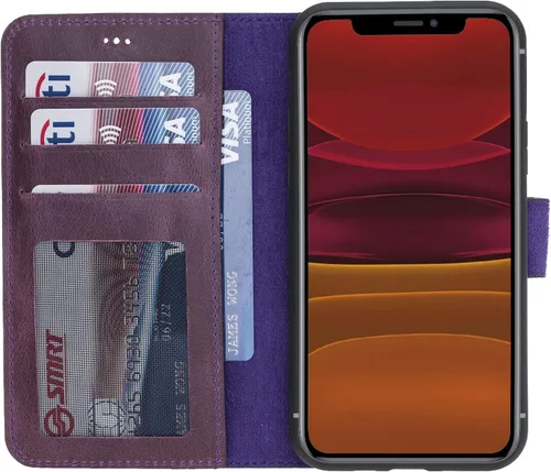 Vista 62 de HARDISTON Funda de piel auténtica hecha a mano compatible con iPhone 11 Pro de 5.8 pulgadas, funda magnética desmontable con tarjeteros - bordes