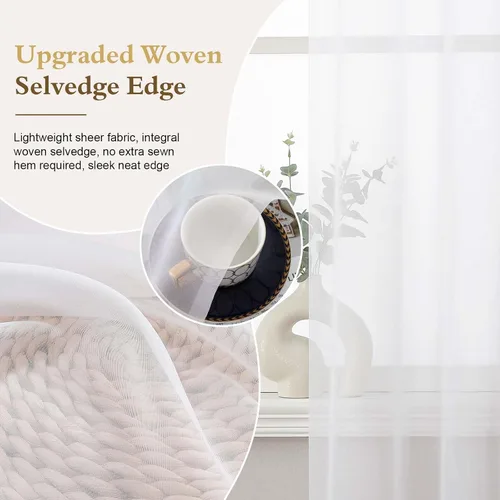 Vista 5 de OWENIE White Sheer Curtains 96 Inches Long 2 Panels for Living Room 52 Wide