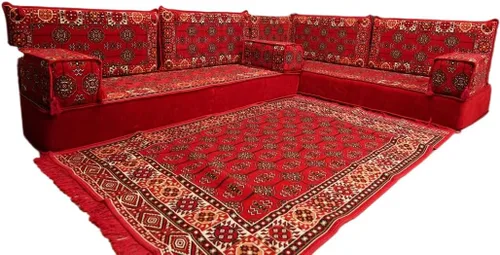 Vista 113 de arabicsofa Juego de asientos Jalsa en forma de L – Majlis árabe hecho a mano con almohadas de respaldo