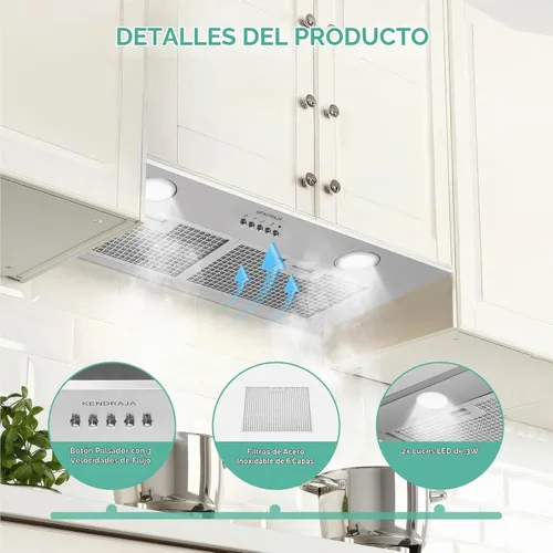 Vista 3 de Campana extractora integrada de 30 pulgadas de 700 CFM para cocina Campana de ventilación de estufa de acero inoxidable con luces LED brillantes