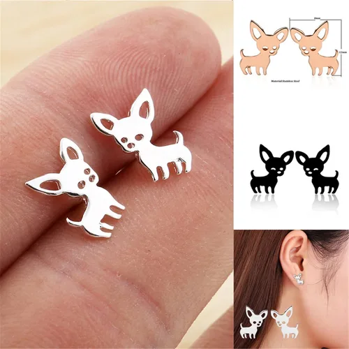 Vista 2 de ONLYJUMP Pequeños aretes de acero inoxidable para mujeres y niñas, chapados en oro de 18 quilates, chapados en plata de 18 quilates, para mascotas
