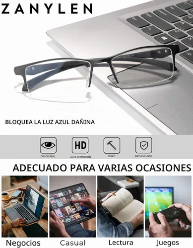 Vista 3 de ZanyLen Blue Light Glasses for Men Semi Rimless Rectangular Computer Glasses
